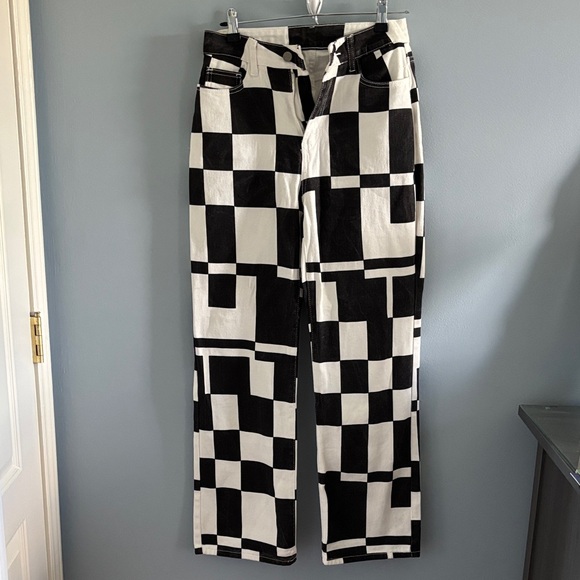 Very Cool Black and White Checkered Women’s Jeans - Picture 1 of 4